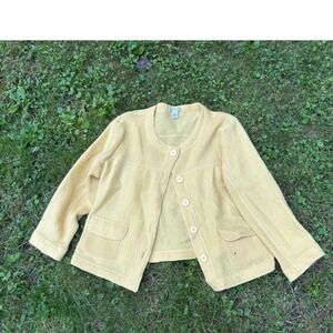 Vintage Wool Blend Butter Yellow Cardigan Jacket w Pockets Knit‎ Coat